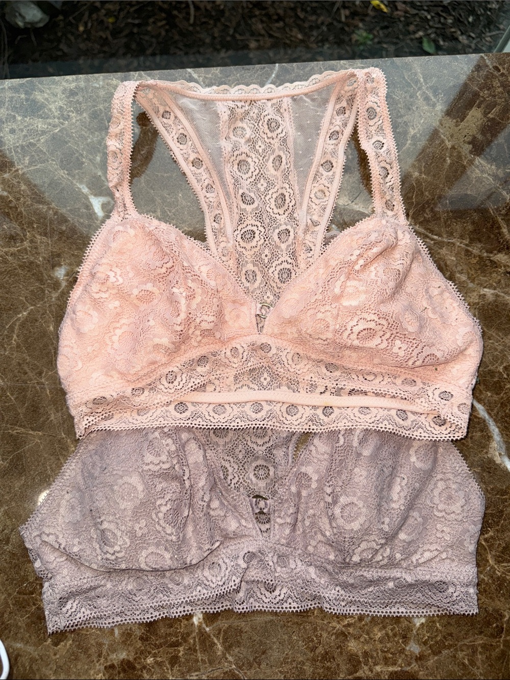aerie Lace Racerback Bralette Duo in Blush and Dusty Mauve